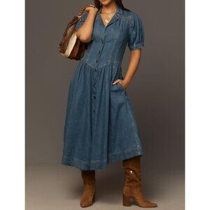 Pilcro Short-Sleeve Denim Midi Shirt Dress 22W PLUS SIZE